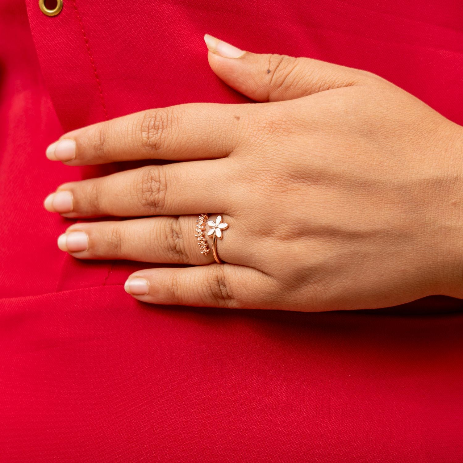 Rose Gold Blossom Enamel Flower Ring